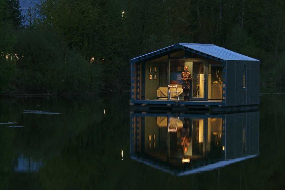 off grid floating cabin by BIo architect