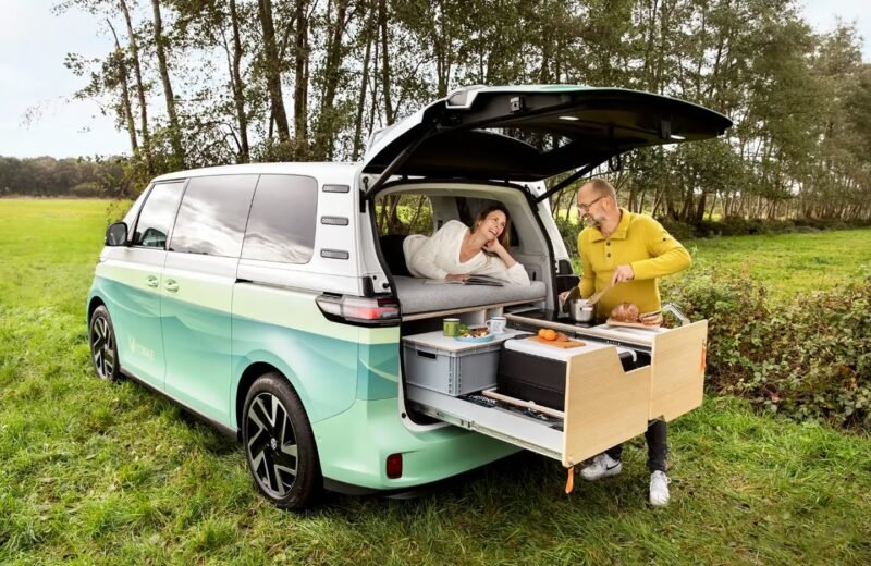 Explore Spacious Comfort in the Tiny VW ID. Buzz E-Camper: Queen Bed and Flex Kitchen Unveiled