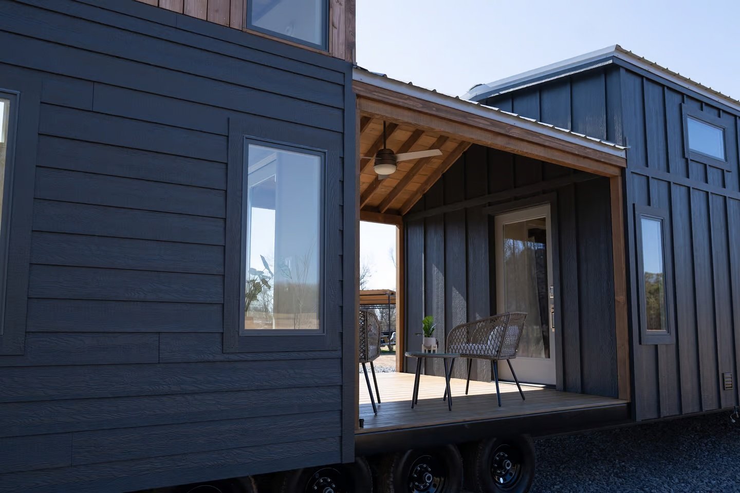 Splitting Central Porch Divides Spacious Tiny House: Watch Video