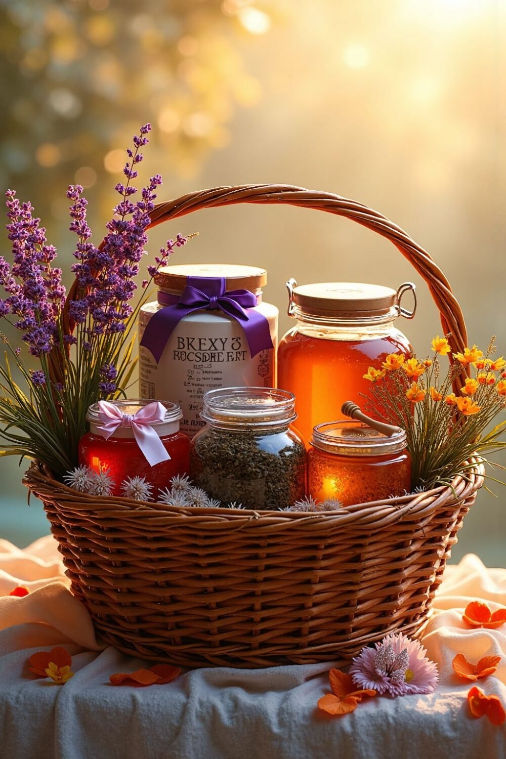 Best Mother’s Day Gifts 2026 - Luxury wicker gift basket with lavender, honey jars and candles.