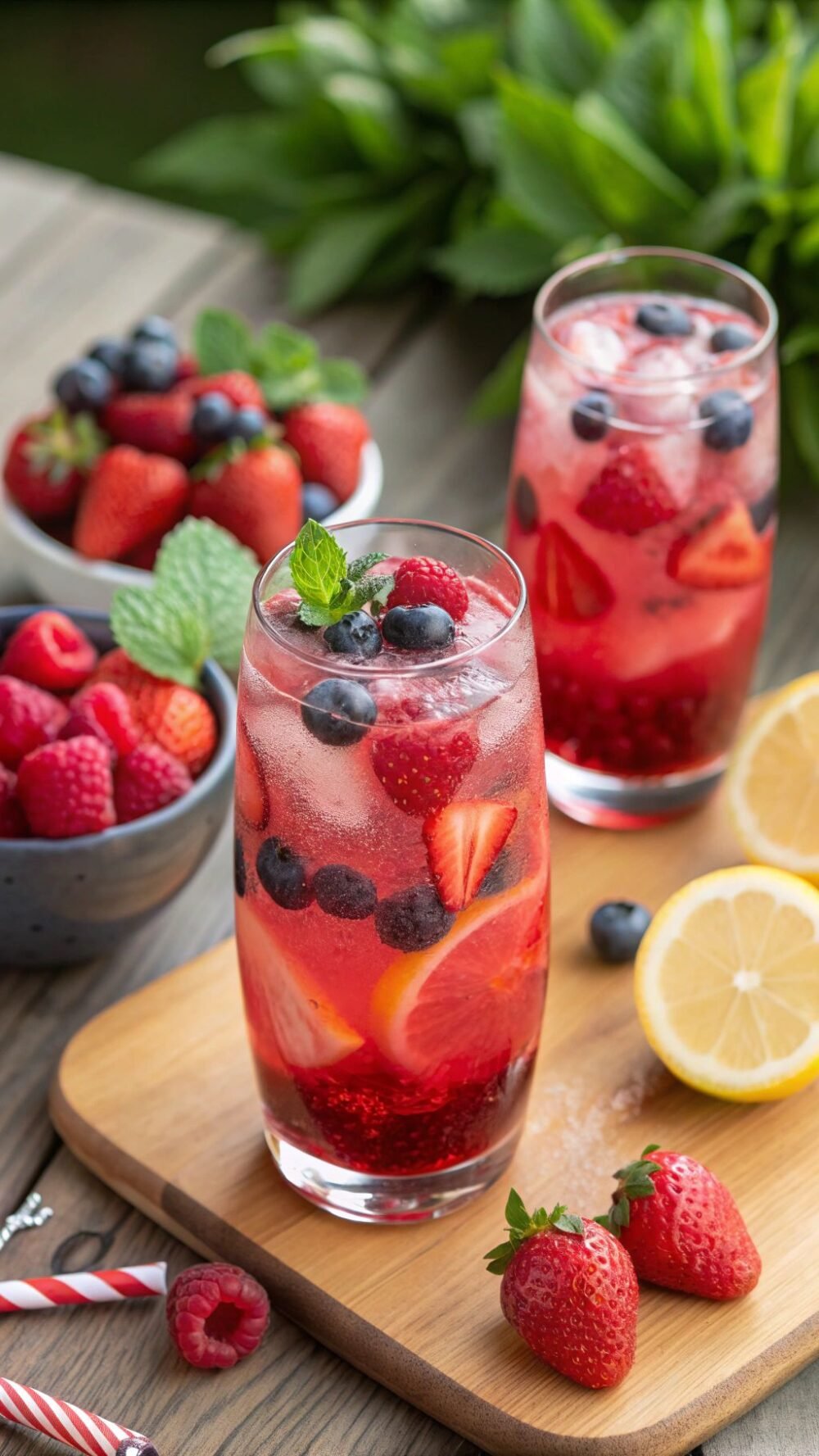 A single elegant balloon gin glass filled with a pink gin and tonic cocktail, garnished with fresh raspberries, a lime wheel, and ice cubes against a dark background.